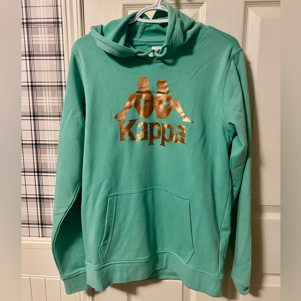 Kappa Teal Hoodie with Metallic Gold Emblem